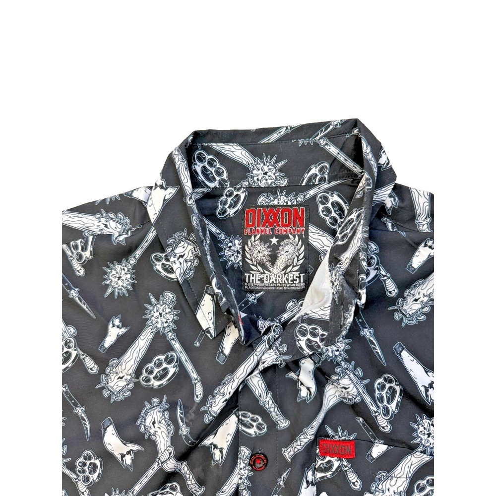 Dixxon Mens The Darkest Short Sleeve Black Button Up Shirt L - Picture 3 of 3